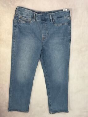 Good American Pull On Straight Jeans Womens Large Indigo Blue Stretch Denim L